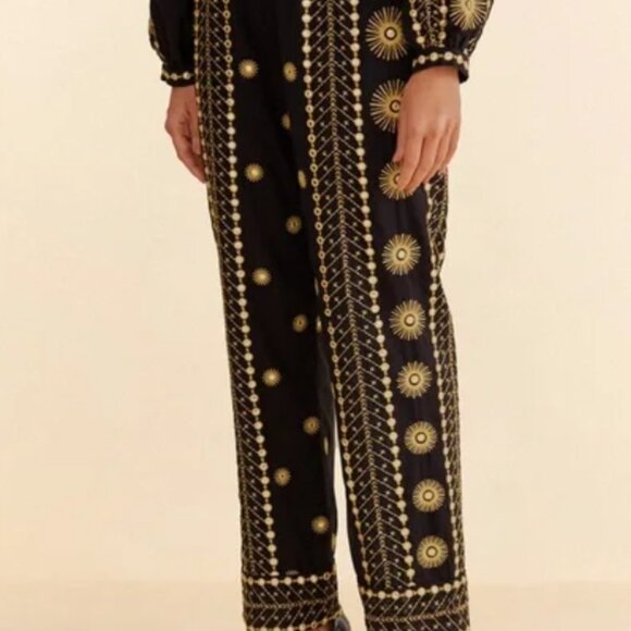 FARM Rio Pants - NWT Farm Rio Sun Embroidered Pants The Riverlane Black 100% Cotton Trousers M